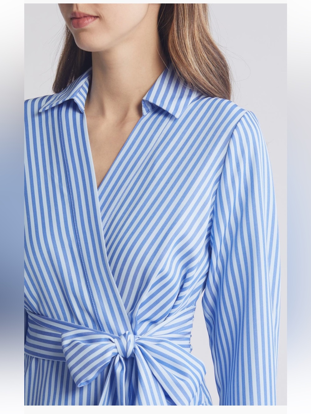 Tahari ASL Stripe Long Sleeve Faux Wrap Dress shirt dress blue white size 6 NWOT - Picture 4 of 4